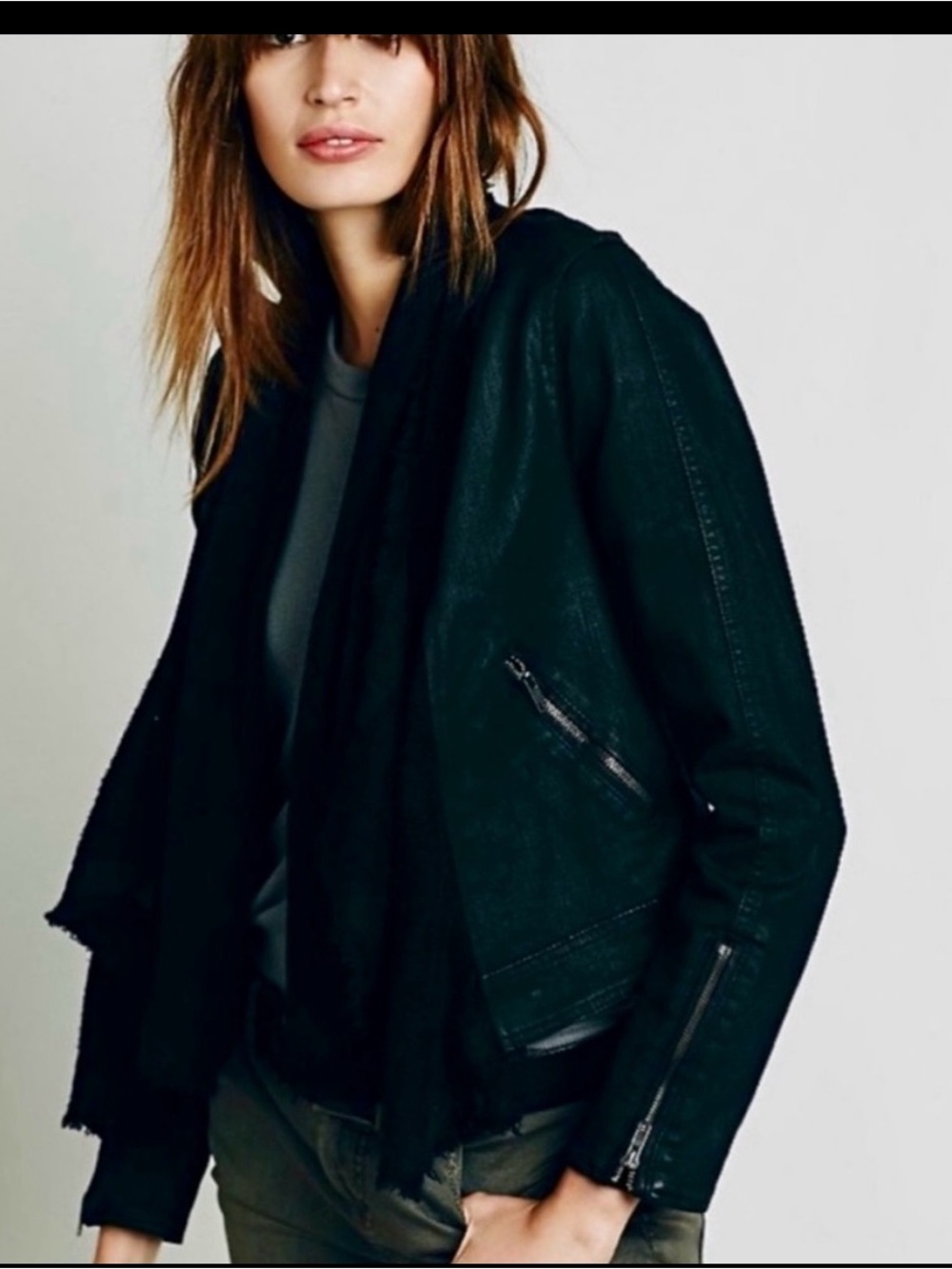 Free People Black Draped Jean Jacket